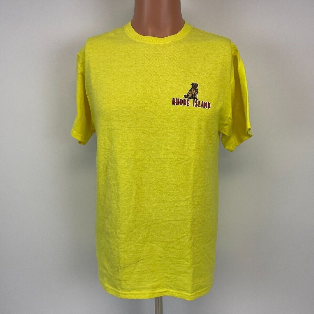 Rhode Island Dog On Wooden Boat Double Sided T Shirt Yellow Size M - Picture 3 of 4
